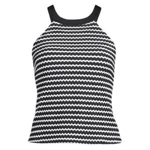 Land's End plus standard crochet high neck tankini black white stripes tie Var